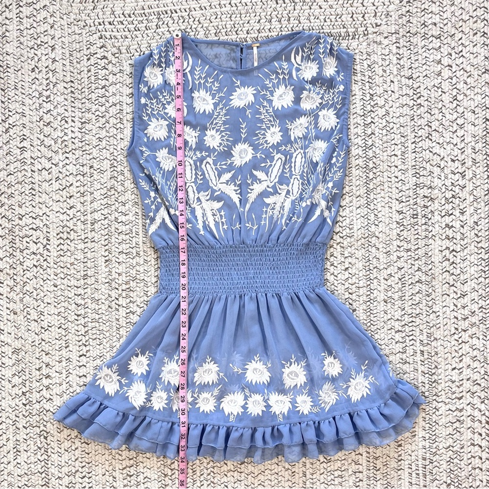 Free People Garden Bloom Mini Dress in Wedgewood Blue XS - Picture 9 of 12